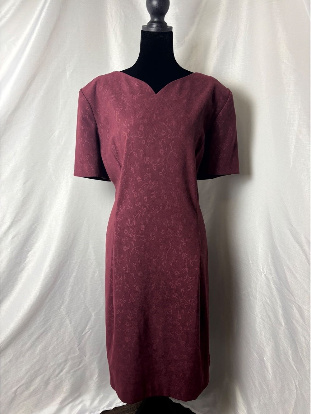 Sag Harbor Dress Women 18 Burgundy Excellent Vintage Floral Jacquard Midi Sheath